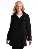 Ellen Tracy Plus Swing Coat with Faux Leather Yoke - Lyst