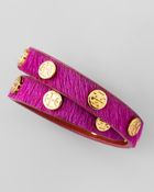 Tory Burch Logostudded Calf Hair Wrap Bracelet - Lyst