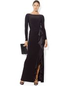 Lauren by Ralph Lauren Long-Sleeved Silk-Ruffle Gown - Lyst