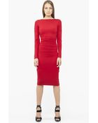 Nicole Miller Ruched Ponte Knit Midi Sheath Dress - Lyst