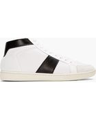 Saint Laurent White Leather_trimmed Mid_top Sneakers - Lyst