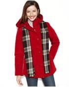 London Fog Hooded Puffer Anorak with Plaid Scarf - Lyst