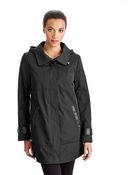 Ellen Tracy Faux Leather Trim Hooded Jacket - Lyst