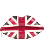 Lulu Guinness Union Jack Lips Snakeskin Clutch - Lyst
