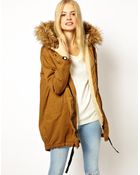 Asos Cocoon Parka with Oversized Fur Trim Hood - Lyst