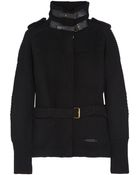 Burberry Brit Leather Trimmed Wool Blend Cardigan - Lyst