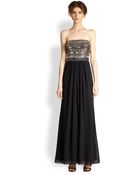 Aidan Mattox Strapless Beaded Silk Gown - Lyst