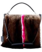 Fendi Signature Anna 1322 Leather Tote With Mink Fur - Lyst