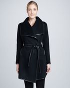 Dawn Levy Harper Belted Leathertrim Wool Coat - Lyst