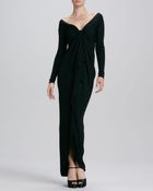 Catherine Malandrino V-Neck Long Sleeve Jersey Gown Dress - Lyst