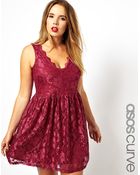Asos Curve Skater Dress In Lace With Scallop Edge - Lyst