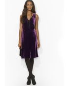 Lauren by Ralph Lauren Velvet Faux Wrap Dress with Pin - Lyst