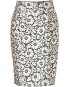 Burberry London Silk Blend Skirt In Black/White Lace Optic - Lyst