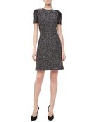 Michael Kors Leathersleeve Tweed Dress Blackbanker - Lyst