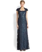 Tadashi Shoji Sequin Lace Capsleeve Gown - Lyst