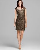 Kay Unger Cap Sleeve Metallic Lace Dress - Lyst