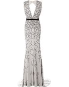 Bibhu Mohapatra Stretch Faille Embroidered Vneck Gown - Lyst
