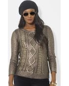 Lauren by Ralph Lauren Metallic Cable Knit Sweater - Lyst