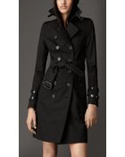 Burberry Long Leather Detail Gabardine Trench Coat - Lyst