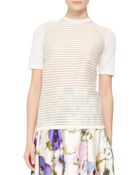 Lela Rose Short-Sleeve Stripe-Front Top - Lyst