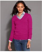 Tommy Hilfiger Long Sleeve V-Neck Cable Knit Sweater - Lyst