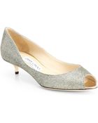 Jimmy Choo Caitlin Glitter Lame Peeptoe Pumps - Lyst
