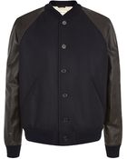 Marni Leather Sleeve Teddy Jacket - Lyst
