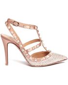Valentino Rockstud Caged Crystal Pavé Satin Pumps - Lyst