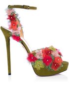 Charlotte Olympia Bryony Floral-Embellished Suede Platform Sandals - Lyst