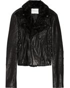 Balmain Shearling trimmed Leather Biker Jacket - Lyst