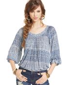 Free People Threequartersleeve Printed Peasant Top - Lyst