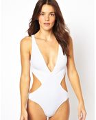 Asos Deep Plunge Cut Out Swimsuit - Lyst
