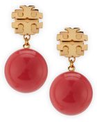 Tory Burch Evie Logo Drop Earrings Coral - Lyst