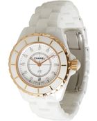 Chanel White And Gold Ceramic 'J12 Classic' Flat Second Diamond Watch - Lyst