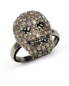 Bavna Pave Diamond Blackened Sterling Silver Skull Ring - Lyst