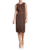 Carolina Herrera Leather-Trimmed Tweed Fringe Dress - Lyst