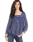 Free People Embroidered Ruffled Peasant Top - Lyst