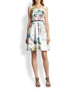 Kay Unger Floral-print Pleated Dress - Lyst