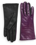 Portolano Twotone Crocembossed Leather Gloves - Lyst
