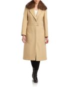St. John Fur Collar Notched Lapel Coat - Lyst