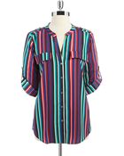 Calvin Klein Crew Neck Button Front Blouse - Lyst