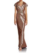 Teri Jon Belted Taffeta Gown - Lyst