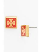 Tory Burch Logo Square Stud Earrings - Lyst