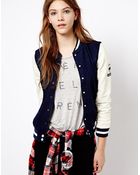 Pull&Bear Baseball Jacket with Leather Look Sleeve - Lyst