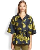 Etro Belted Poppy Jacquard Blouse - Lyst