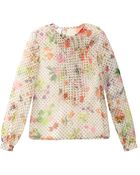 Oscar de la Renta Floral Polkadot Chiffon Blouse - Lyst