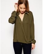 Asos Wrap Front Blouse - Lyst