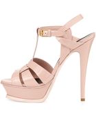 Saint Laurent Tribute Patent Leather Platform Sandal - Lyst