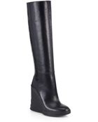 Prada Leather Knee-High Wedge Boots - Lyst