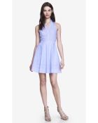 Express Poplin Fit And Flare Shirt Dress - Blue - Lyst